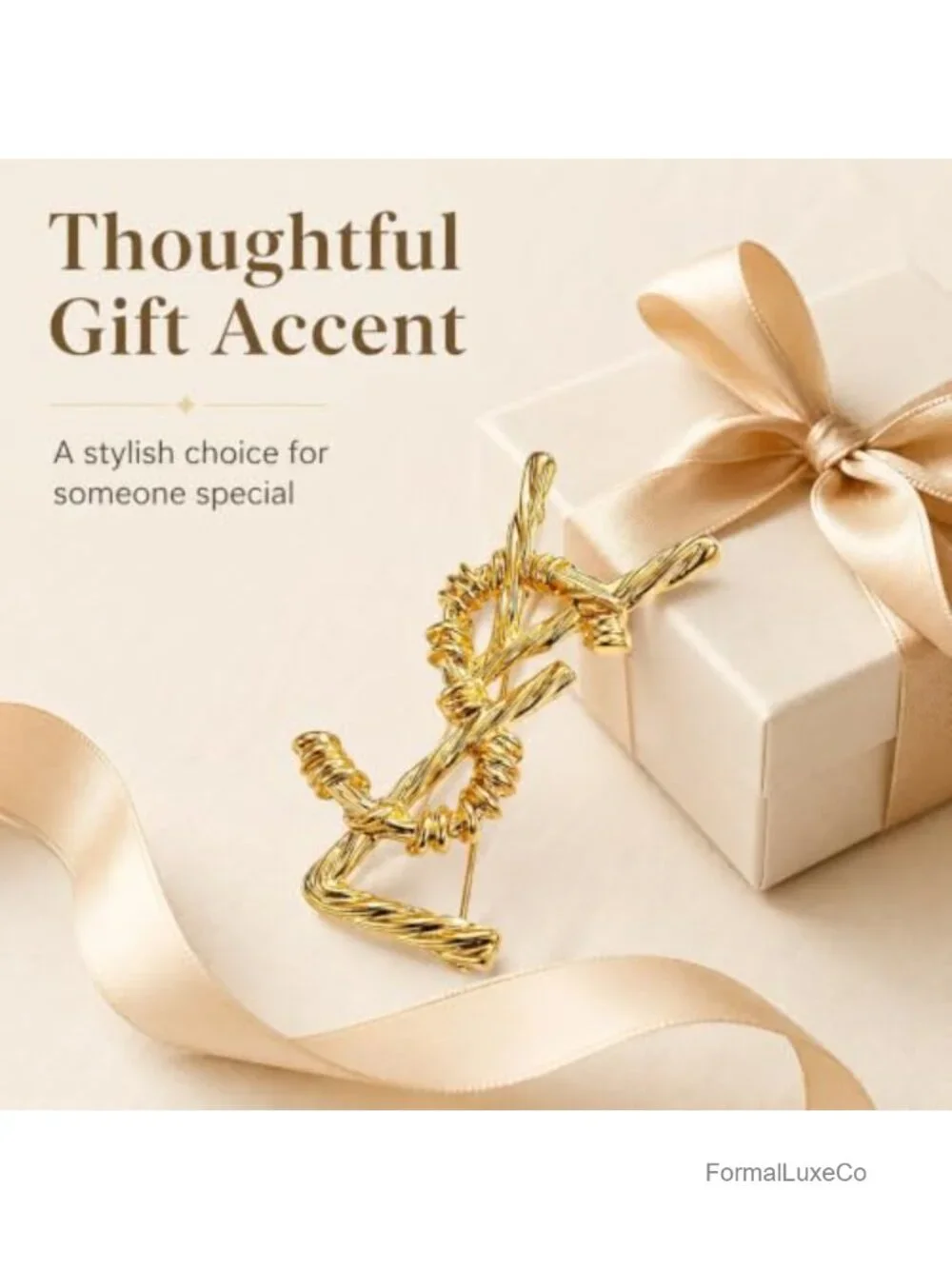 Gold-Tone Abstract Knot Brooch Women Vintage Twisted Metal Pin Scarf Shawl